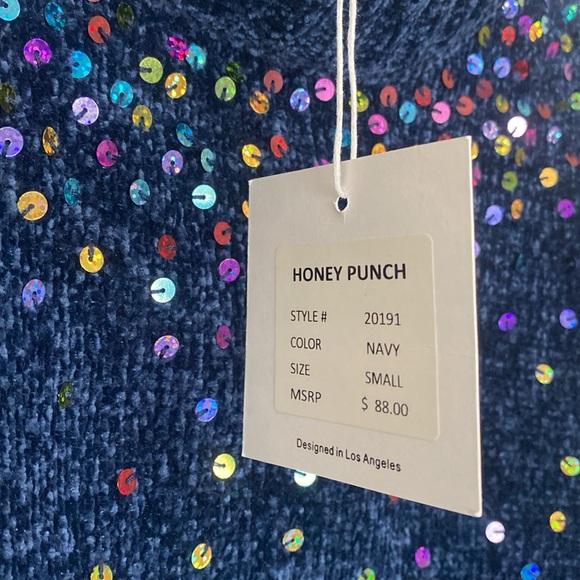 Honey Punch Navy Blue Embroidered Turtleneck Sweater - Picture 6 of 8